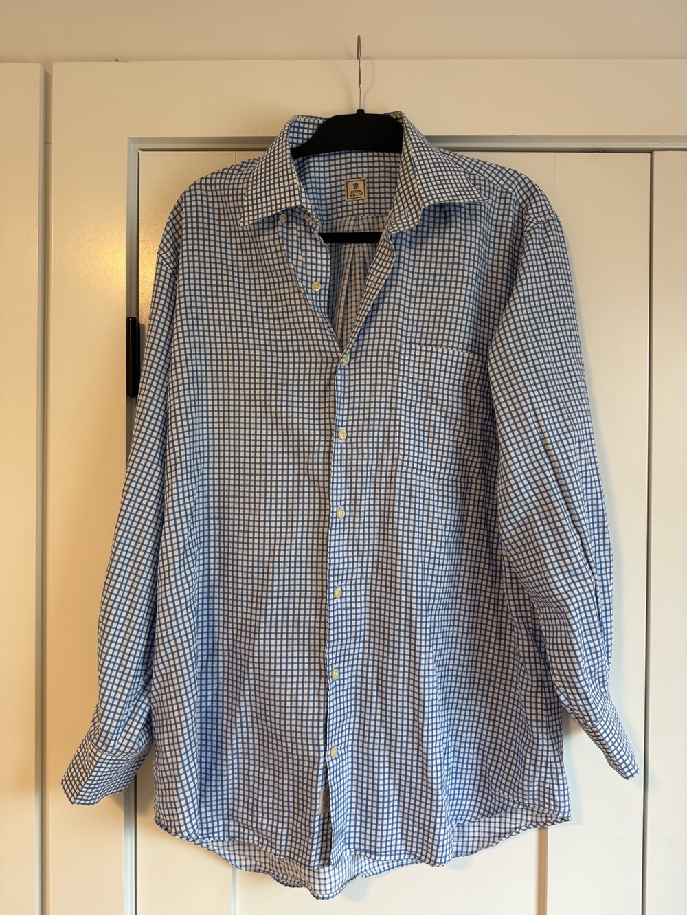 Peter Millar Blue and White Checked Dress Shirt